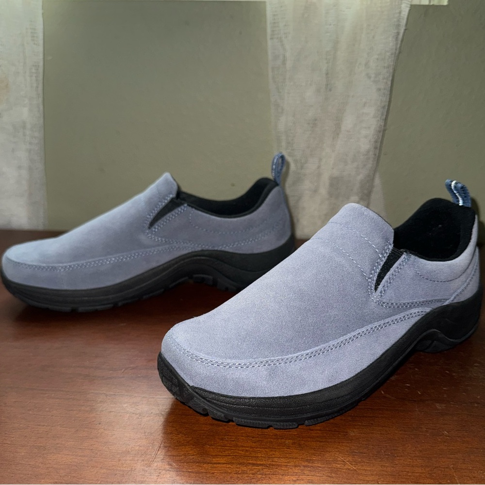 L.L. Bean Suede Light Blue Comfort Slip On Moccasins Women’s Shoes Size 8W - Picture 3 of 15